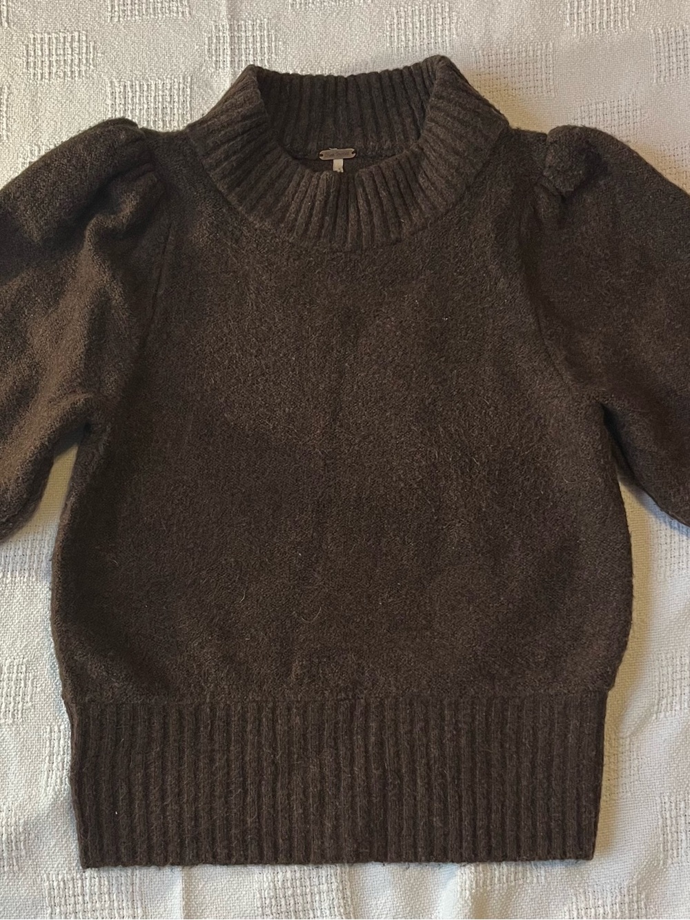 Free People Dark Brown Puff-Sleeve Turtleneck Sweater